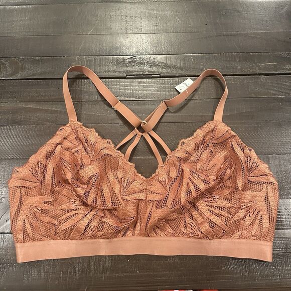 aerie Other - Aerie Lace Bralette Racerback Floral Comfortable Bra XXL Salmon Orange